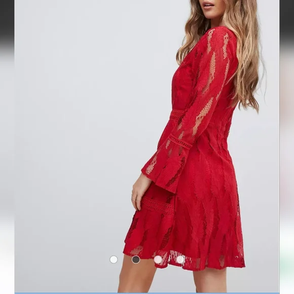 Boohoo | Dresses | Boohoo Exclusive Flare Sleeve Lace Dress In Red |  Poshmark